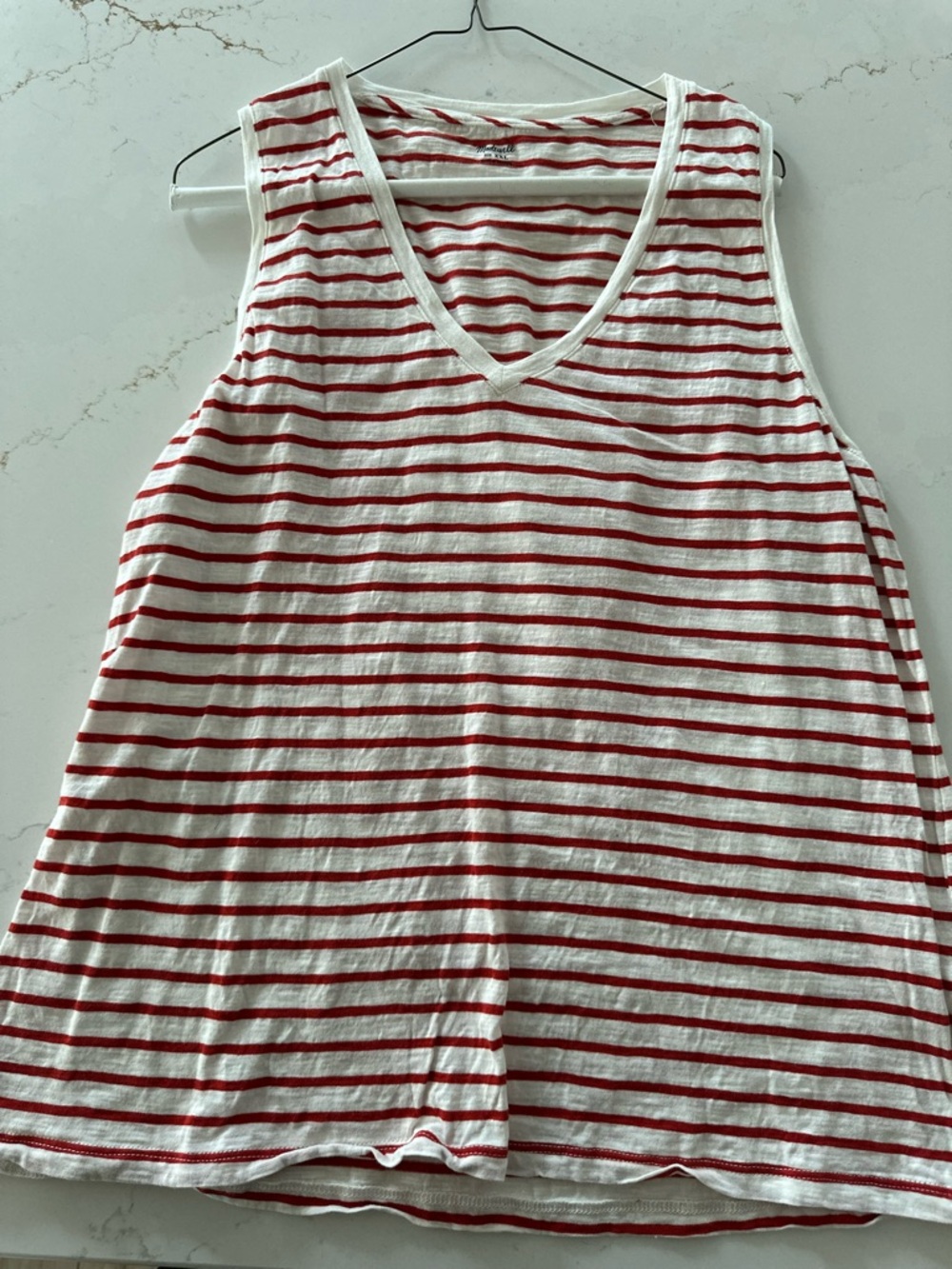Madewell Striped Red and White V-Neck Tank Top xxl.